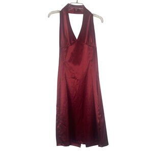 Agogo Threads Babydoll Maxi Halter Dress Womens L Red Satin Feel Sleeveless Open